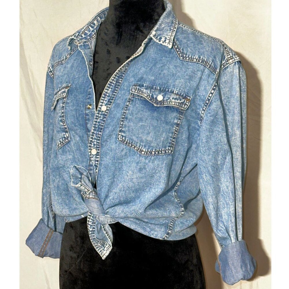 Denim Shirt, Overshirt, Distressed Size Medium
